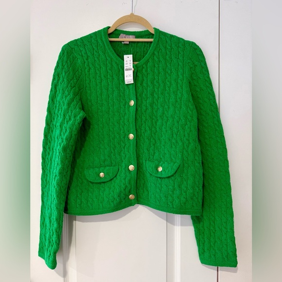 J.Crew Odette Lady Jacket Green Boucle Cable Knit Cardigan Crest Buttons NWT M - Picture 2 of 6